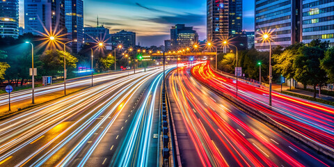 Naklejka premium Time lapse style city traffic light trails