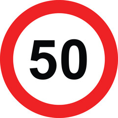 Speed limit 50 traffic sign isolated on white background, a symbol of road safety and regulations for vehicles, indicating a restricted zone for driving © foods