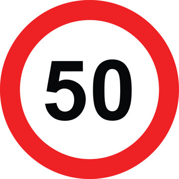 Speed limit 50 traffic sign isolated on white background, a symbol of road safety and regulations for vehicles, indicating a restricted zone for driving