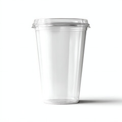 Clear plastic cup with lid on white background