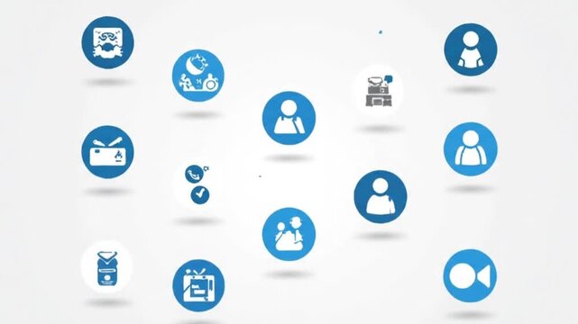 Floating Icons Intro
&ldquo;Blue and white flat video icon set slowly floating upward on a light background, each icon gently pulsing in size, subtle drop shadows for depth