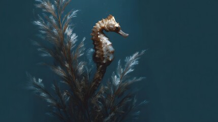 Obraz premium high image of a seahorse clinging to delicate seaweed