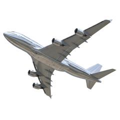 Chrome Airplane in Flight, Low Angle View, Detailed Engines