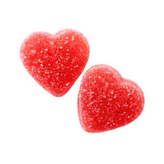 Two red heart shaped candies isolated on transparent background for valentines day