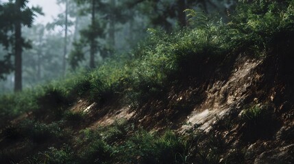 Obraz premium Soil erosion in a cleared forest area