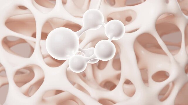 White molecules and porous skeletal framework background, 3d rendering.