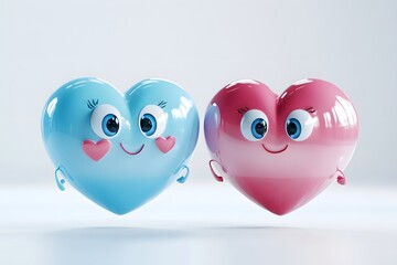 A heartwarming display of two adorable cartoon hearts in blue and pink, symbolizing love and connection