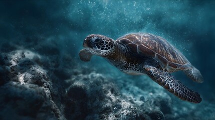 Fototapeta premium A sea turtle swimming peacefully through a vibrant coral reef
