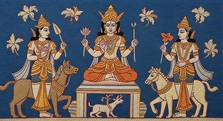 Indian Deity with Attendants and Symbolic Animals