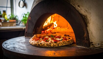 Pizza baking in a wood-fired oven (5)