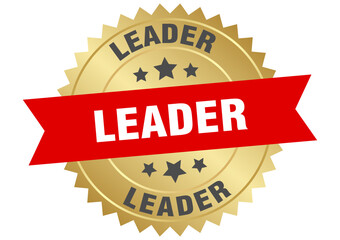 leader. leader round red and gold label isolated on transparent background