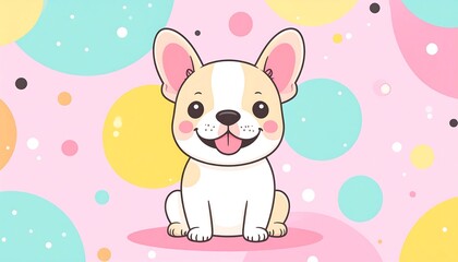 Cute cartoon French bulldog on a pastel background