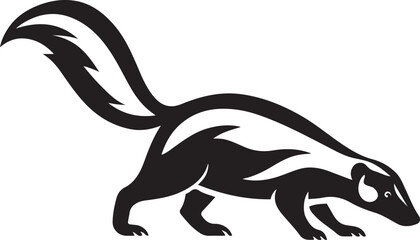 Striped skunk black and white animal graphic, Skunk silhouette vector illustration