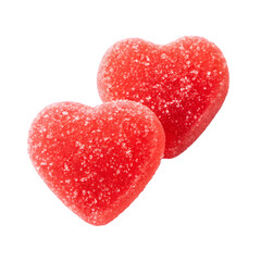 Fototapeta premium Two red heart shaped candies isolated on transparent background for valentines day