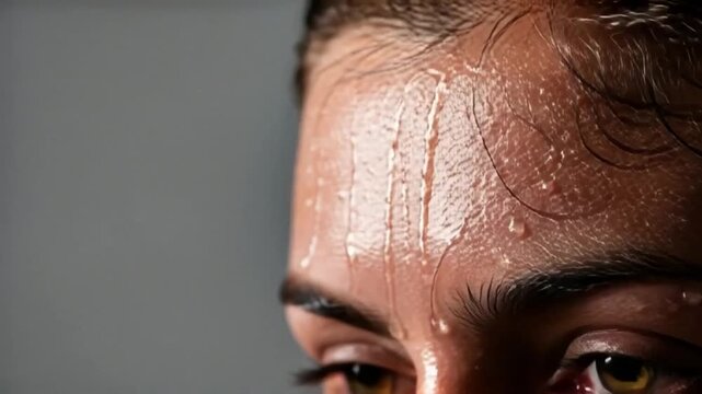 Close-up of a sweaty woman's face during a workout