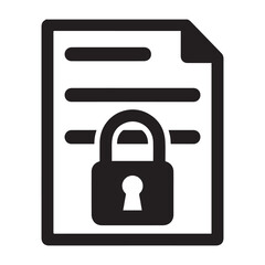  Silhouette icon of a document with three horizontal lines representing text, positioned behind a closed padlock.