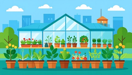 Urban greenhouse with various plants