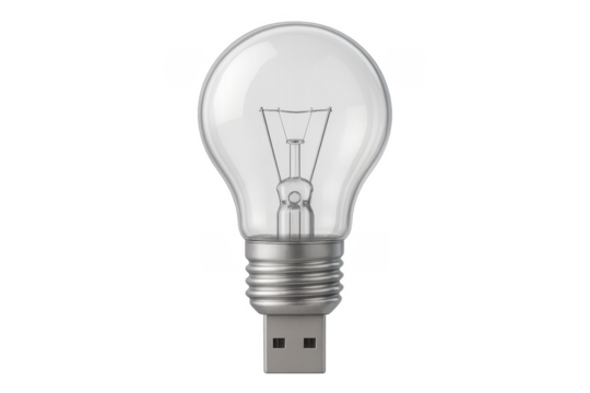 Light Bulb Connecting to USB Port, Transferring Knowledge and Innovation