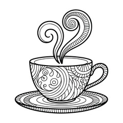 Coffee Time Doodles for Relaxing Coloring  - Cute & Cozy Coloring Book for Relaxation and Creativity. Easy, line art vector illustration, Coloring Pages for Kids & Adults