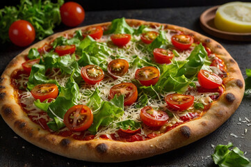 Fresh cherry tomato and green leaf pizza cherry tomatoes green leaves