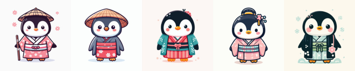 cute penguin vector in kimono costume
