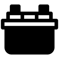 Battery. Outlined stroke vector icon with black-filled details.