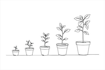 Stages of plant growth in pots silhouette