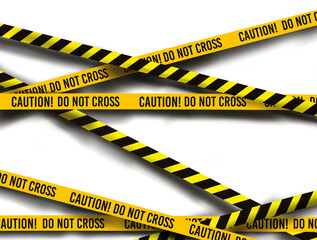 Yellow and black caution tape with “Caution! Do Not Cross” text on a dark textured background. Ideal for warning signs, safety messages, police investigation, or construction hazard designs