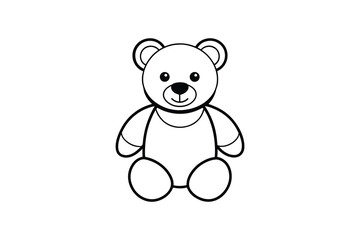 Obraz premium A simple black and white line drawing of a cute teddy bear sitting upright smiling silhouette