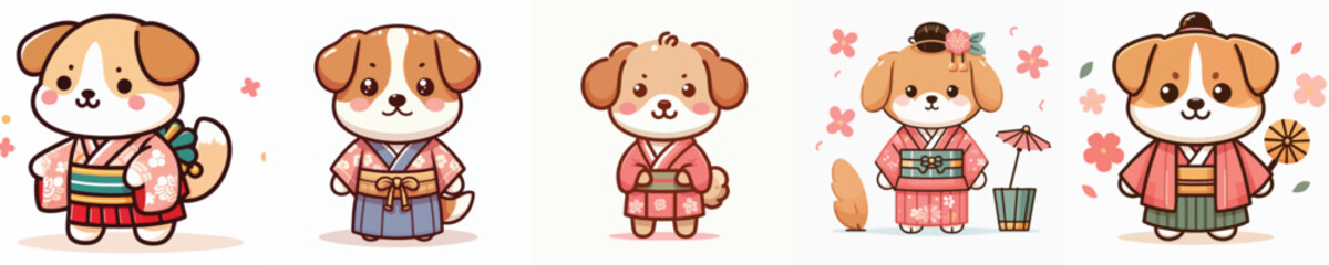 cute dog vector in kimono costume