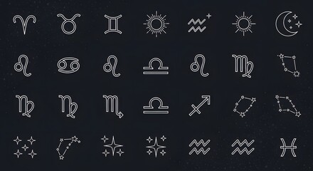 Stunning zodiac signs and constellations displayed on a dark background, perfect for astrology, horoscope, and spiritual content