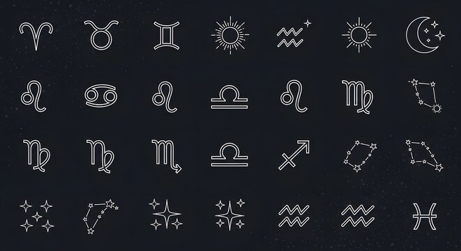 Stunning zodiac signs and constellations displayed on a dark background, perfect for astrology, horoscope, and spiritual content