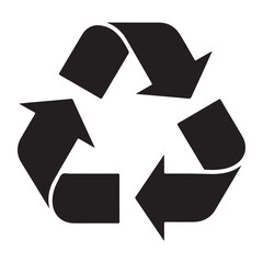 Black recycling symbol on a white background with no text arrows loop