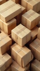A close-up of a delivery pattern with various packages and boxes stacked neatly , inventory, parcels