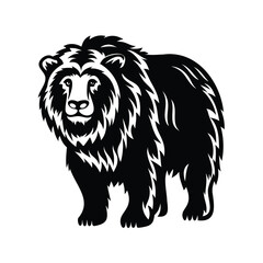 Bold Black and White Silhouette of a Majestic Grizzly Bear