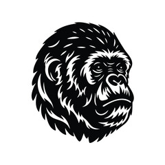 Striking Gorilla Head Black and White Vector Illustration Majestic and Powerful