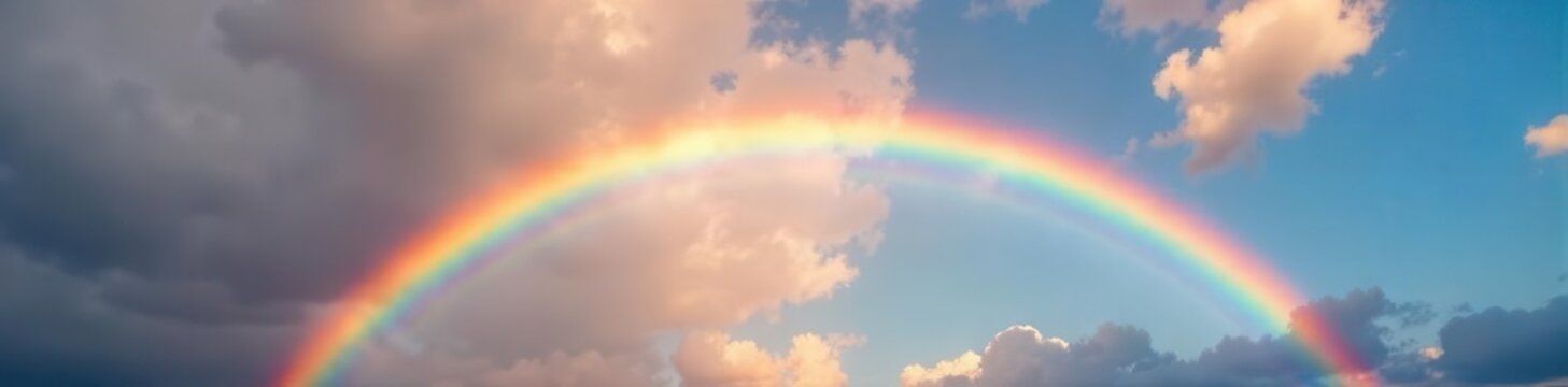 A close-up photo of a vibrant rainbow stretching across the sky, symbolizing hope texture and promise for a bright future , future, weather