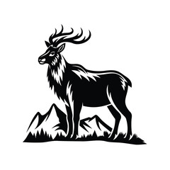 Majestic Stag Silhouette Standing Proudly Before a Mountainous Landscape Illustration