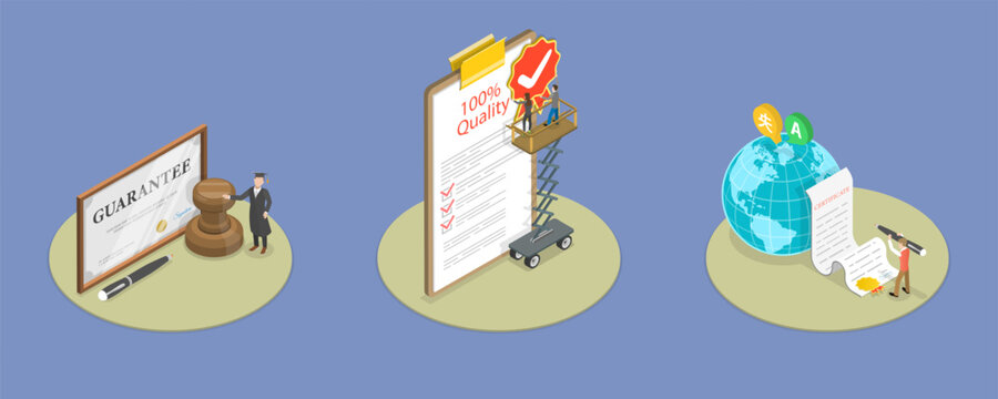 3D Isometric Flat Vector Illustration of Quality Management , Achieving International Certification For Business Professionals