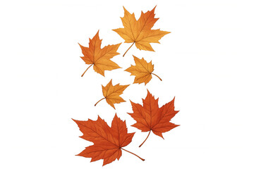 Fototapeta premium Six falling maple leaves in autumn colors on a transparent background, perfect for seasonal designs