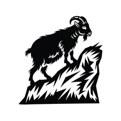 Silhouette of a determined mountain goat standing proudly on a rocky crag