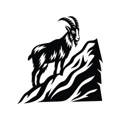 Silhouette of an Ibex Standing on a Mountain Cliff Illustration Vector
