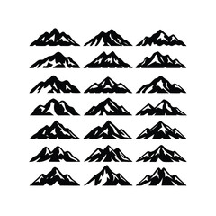 Obraz premium Mountain ranges and peaks collection in black and white minimalist drawing style