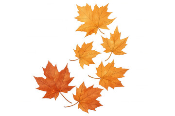 Six orange maple leaves falling down on a transparent background, perfect for autumn-themed designs