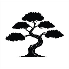 Twisted bonsai tree silhouette with textured bark