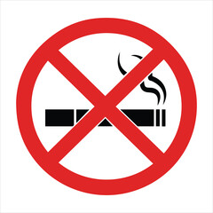 Obraz premium Red prohibition sign with cigarette silhouette and smoke