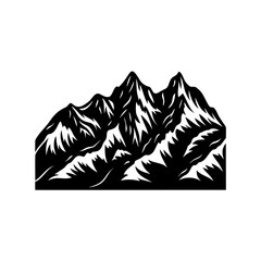 Simple Black and White Mountain Range Silhouette Vector Illustration Graphic