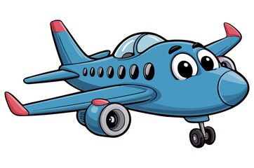 ute Cartoon Airplane Vector Illustration of a Smiling Blue Jet with Big Eyes for Kids and Educational Designs