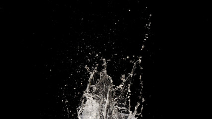 Dynamic Water Splash: Capturing the raw power and fluid elegance of a water splash against a dark backdrop, a symphony of droplets frozen in a moment of pure energy. 