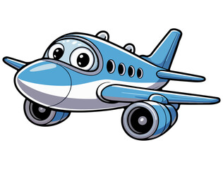 Adorable Blue Cartoon Airplane with Big Wheels and Engines Perfect for Kids Learning and Playful Design.